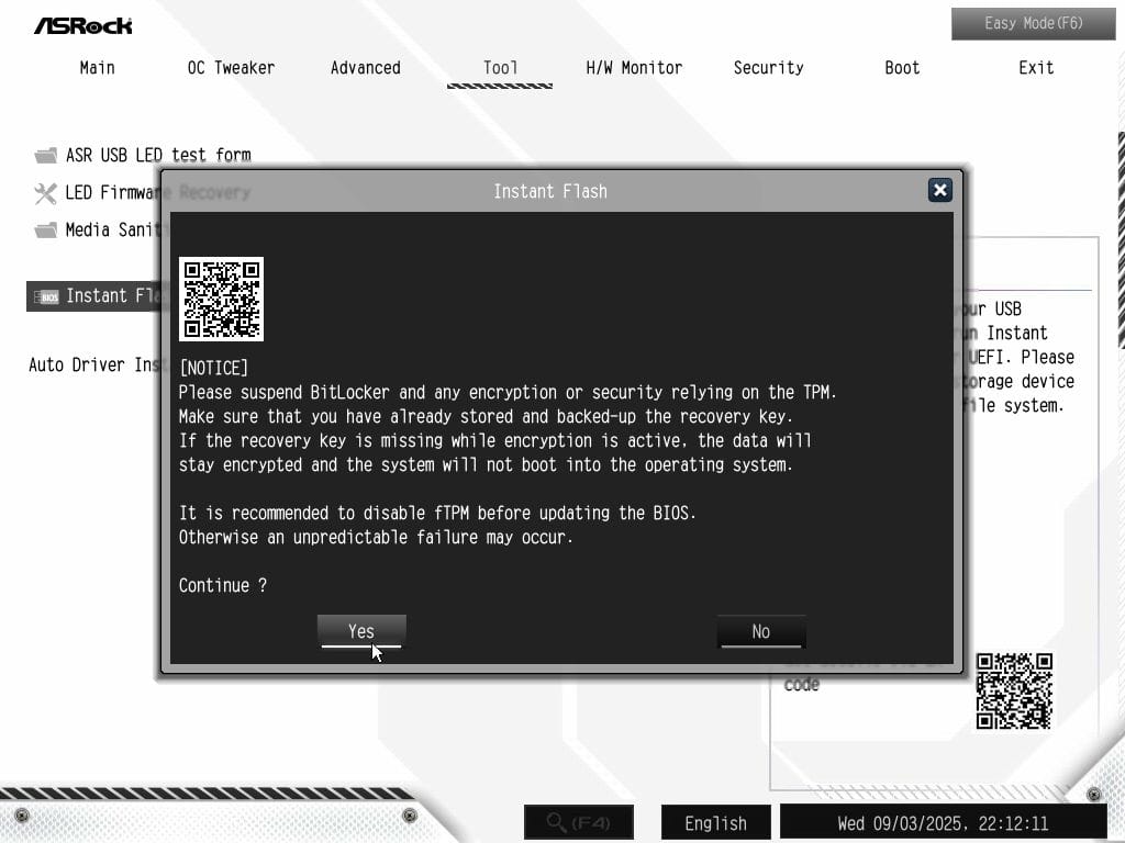 BitLocker/fTPMに関する警告画面